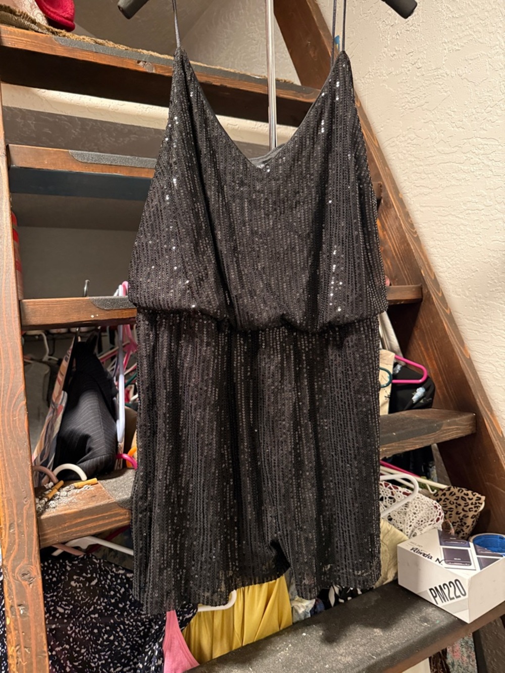 Black Sequin Women's Romper with Blouson Waist